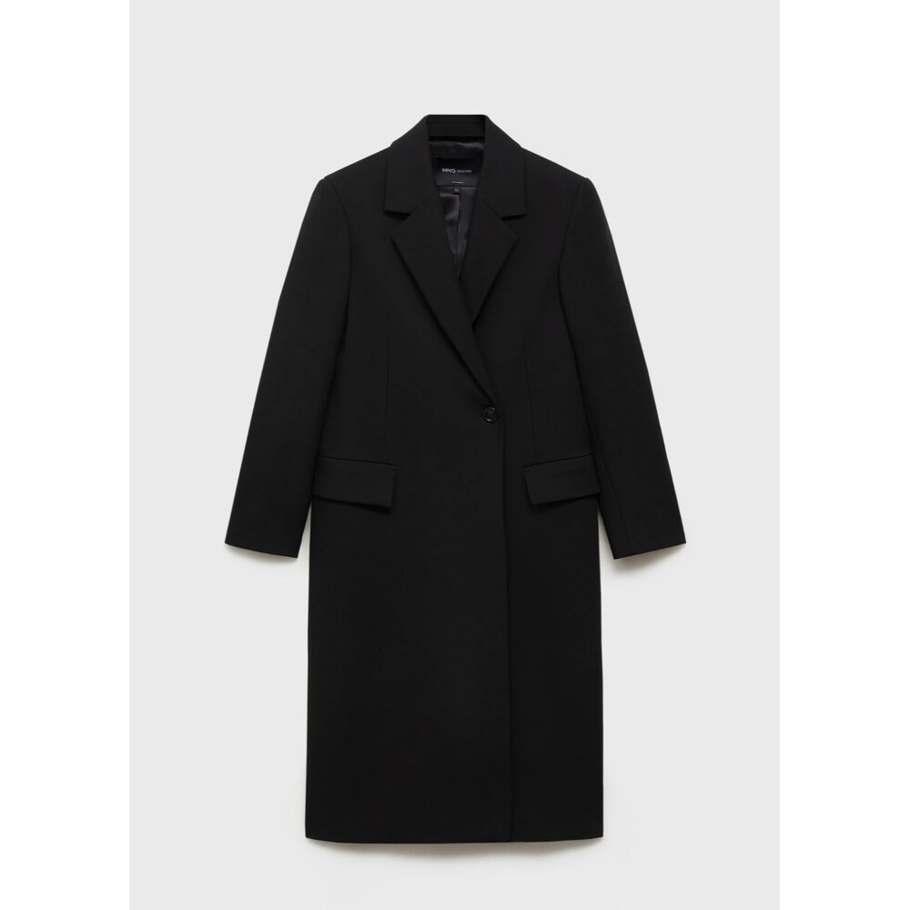 New NWOT Womens XS Mango MNG Long structured wool coat Black Italian Wool Pocket